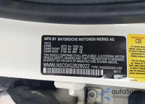 2016 Mini Clubman Cooper from USA, damaged, VIN WMWLN5C5XG2B28022